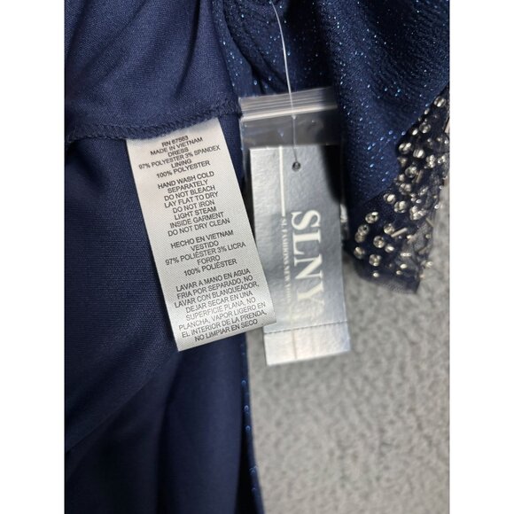SLNY Plus Size Women's Glitter Asymmetric Neckline Ruched Dress 20W Blue NWT's - Picture 7 of 8
